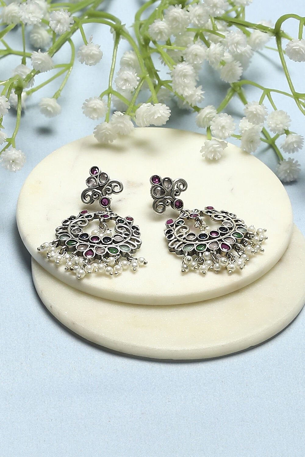 Multi-coloured Oxidised Navratan Danglers image number 0