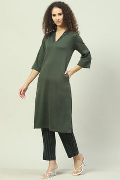 Forest Green Cotton Straight 2 Piece Set image number 3