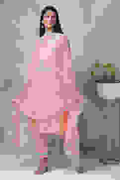 Peach Art Silk A-Line Kurta Regular Pant Suit Set image number 6