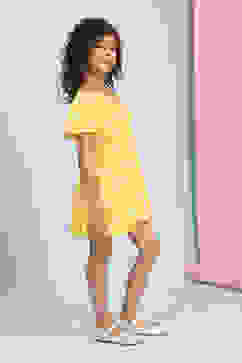 Yellow Pure Cotton Schiffli A-Line Dress image number 4