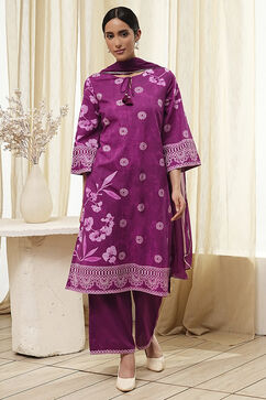 Berry Purple Cotton Straight Suit Set image number 6
