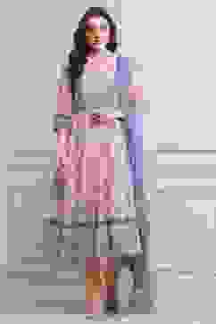 Blue Cotton Printed Anarkali Suit Set image number 0