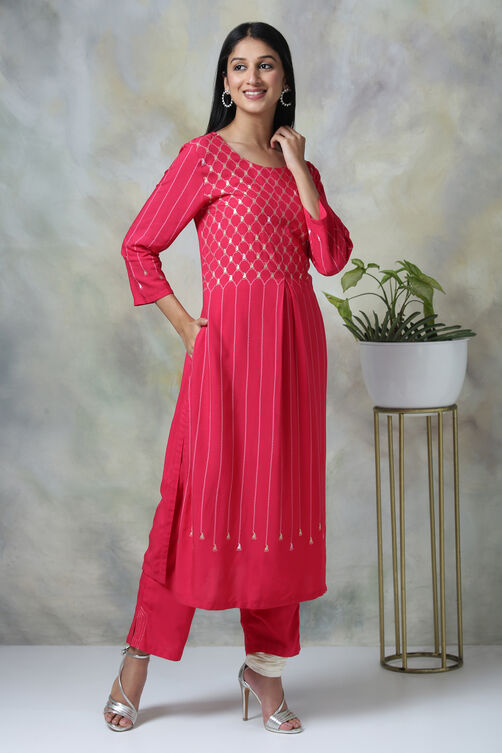 Fuchsia Rayon Straight Kurta Pants Set image number 0