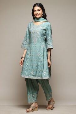 Sap Green Cotton Blend Kalidar Kurta Salwar Suit Set image number 5
