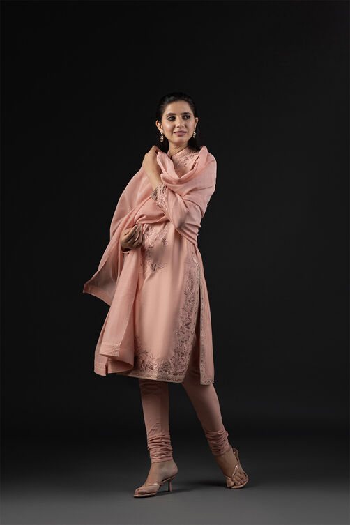 Rohit Bal Light Pink Cotton Silk Anarkali Printed Suit Set image number 8