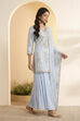 Powder Blue Butterfly Net Embroidered Sharara Suit Set image number 3