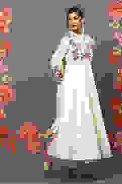 Rohit Bal Off White Cotton Blend Anarkali Kurta Suit Set image number 6