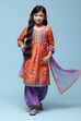 Orange Polyester Gathered Printed Suit Set image number 7