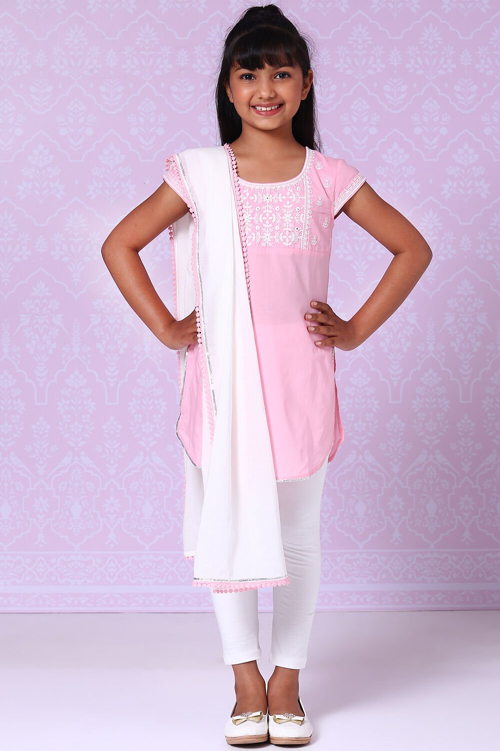 Buy Pink Cotton Chikankari Kurta Legging Suit Set Kurta Legging
