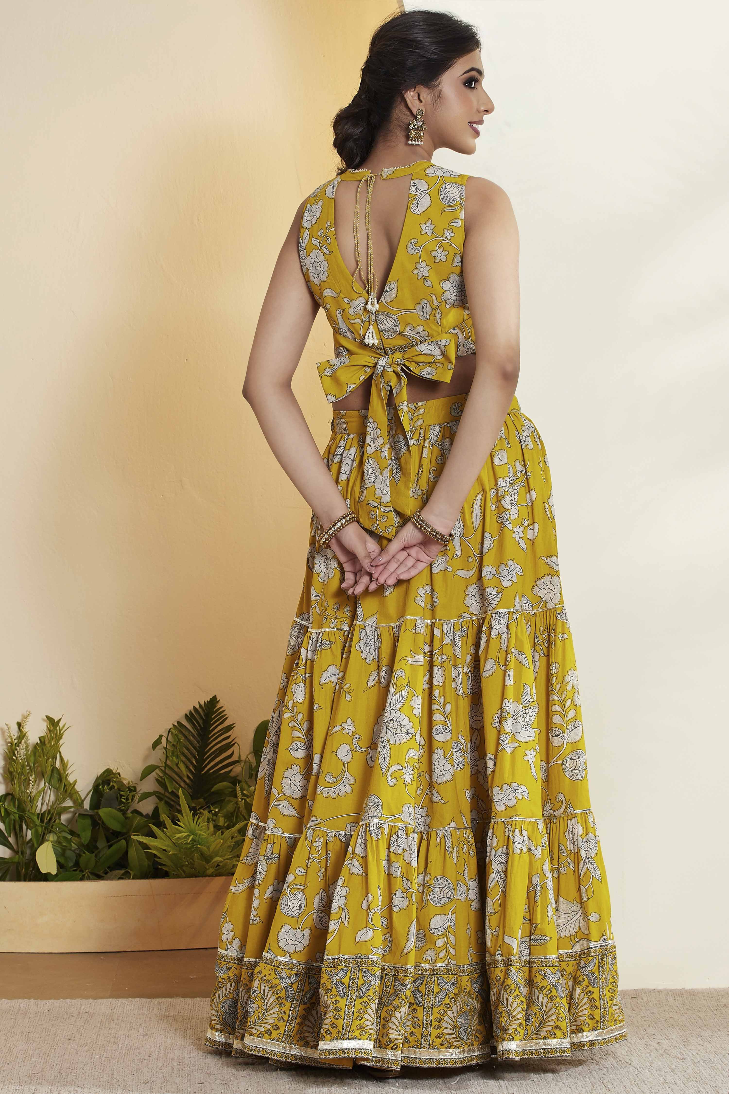Yellow Cotton Straight Lehenga Set image number 6