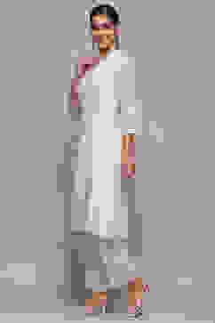 White Polyester Asymmetric Kurta image number 2