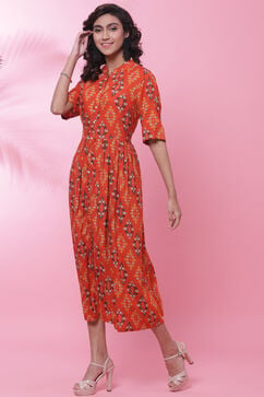 Rust Rayon Fusion Dress image number 2