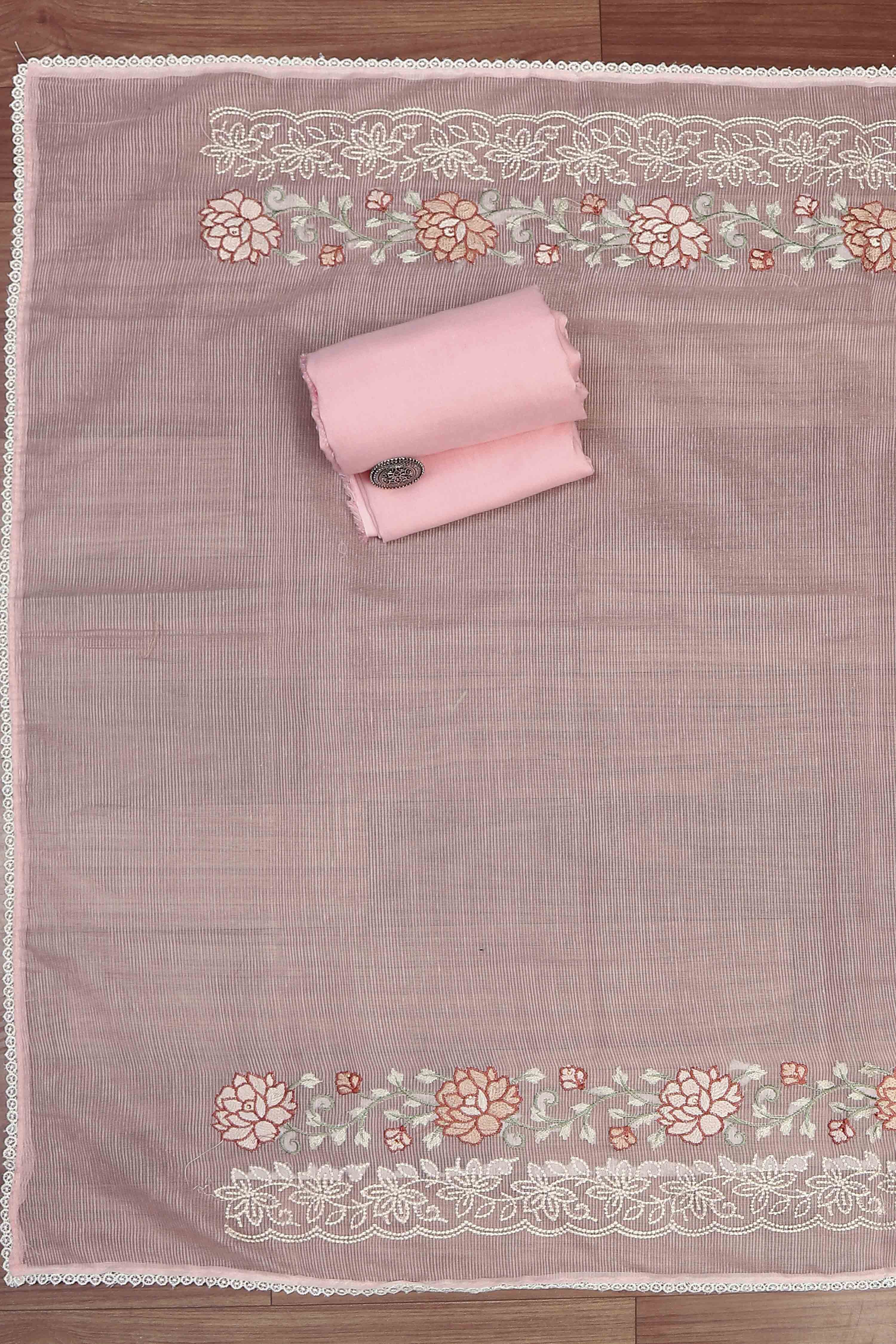 Pink Supernet Unstitched Suit Set image number 3