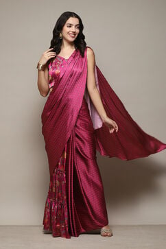 PlumPolyester Pre-draped Saree & A Stitched Blouse With Floral Prints image number 6