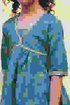 Teal Green Printed Peplum Lehenga Set image number 1