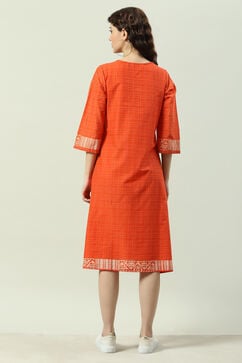 Red Cotton A-Line Printed Kurta Dress image number 4