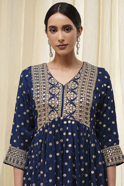 Teal Blue Georgette Embroidered Peplum Suit Set image number 1