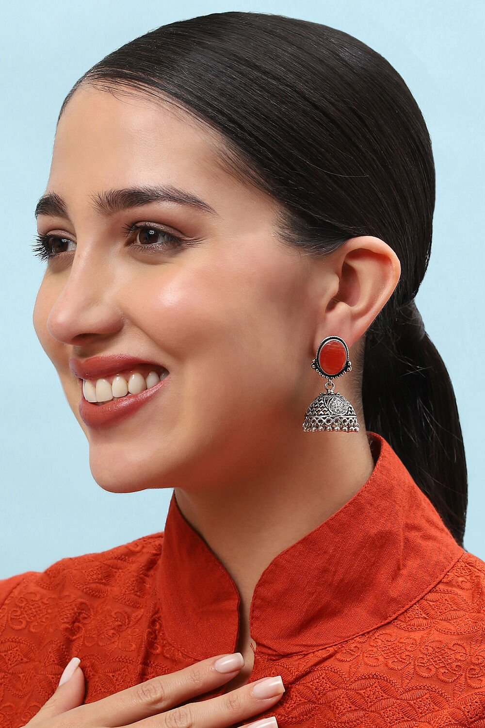 Orange Brass Earrings image number 1