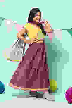 Yellow & Purple Polyester Suit Set image number 6