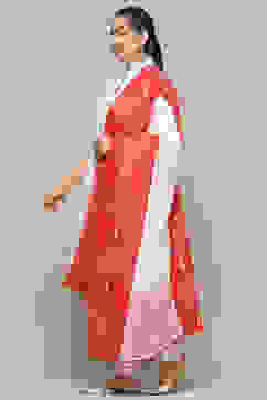 White Cotton Asymmetric Anarkali & Churidar Suit Set image number 4