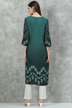 Green LIVA Straight Printed Kurta image number 4