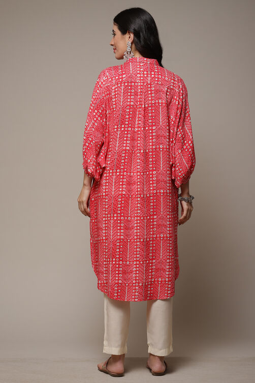 Red Rayon Straight Printed Kurta image number 2