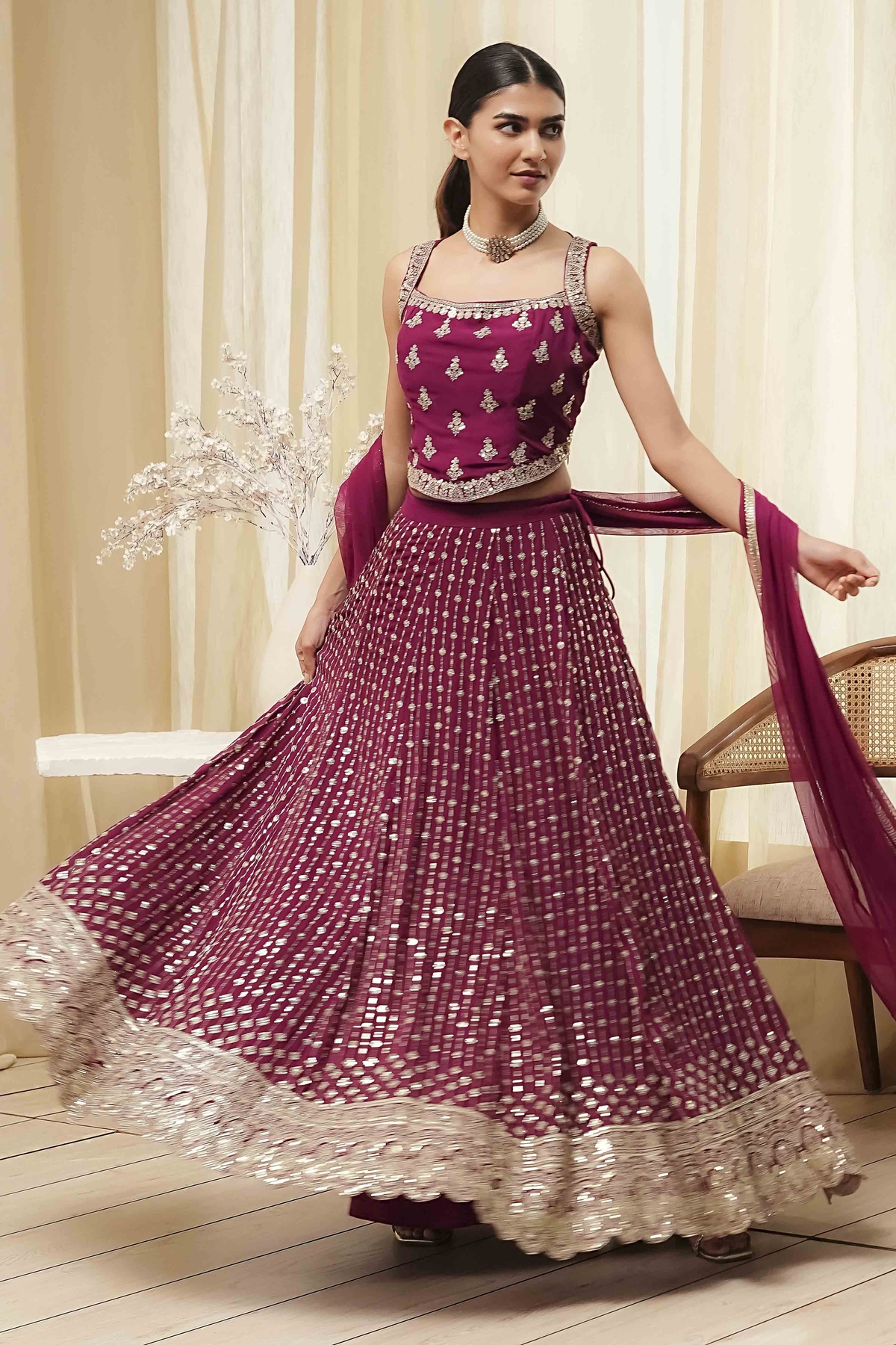 Burgundy Georgette Lehenga Set
