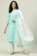 Aqua Printed Cotton Straight Kurta Palazzo Suit Set image number 0