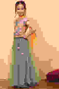 Green Floral Festive Flared Lehenga Set image number 5