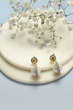 Gold Pearl Brass Earrings image number 0