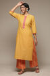 Yellow Cotton Straight Kurta Palazzo Suit Set