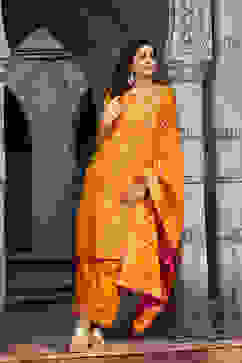 Mustard Cotton Blend Straight Yarndyed Kurta Palazzo Suit Set image number 0