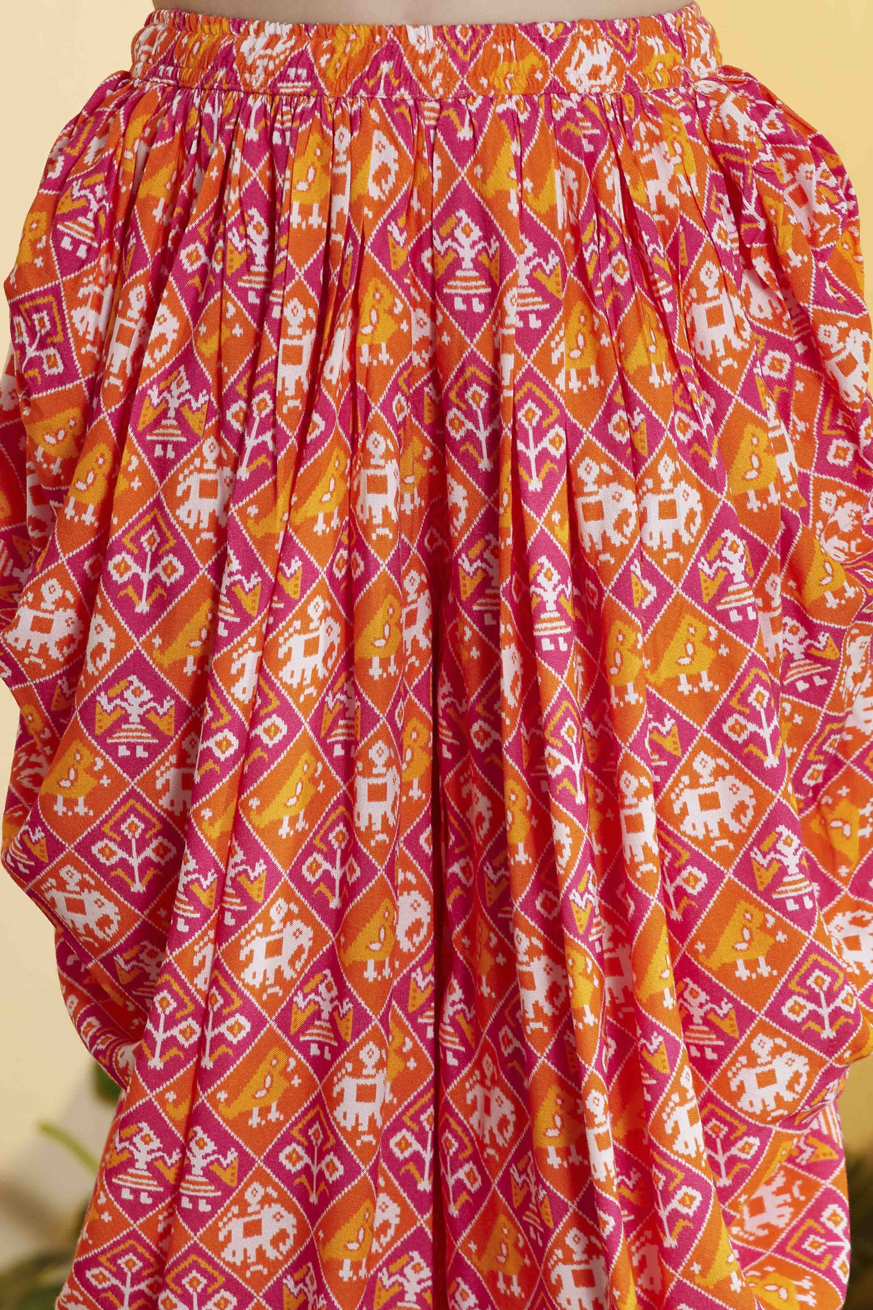 Yellow Viscose Rayon Printed Gathered Kurta Pants Set image number 2