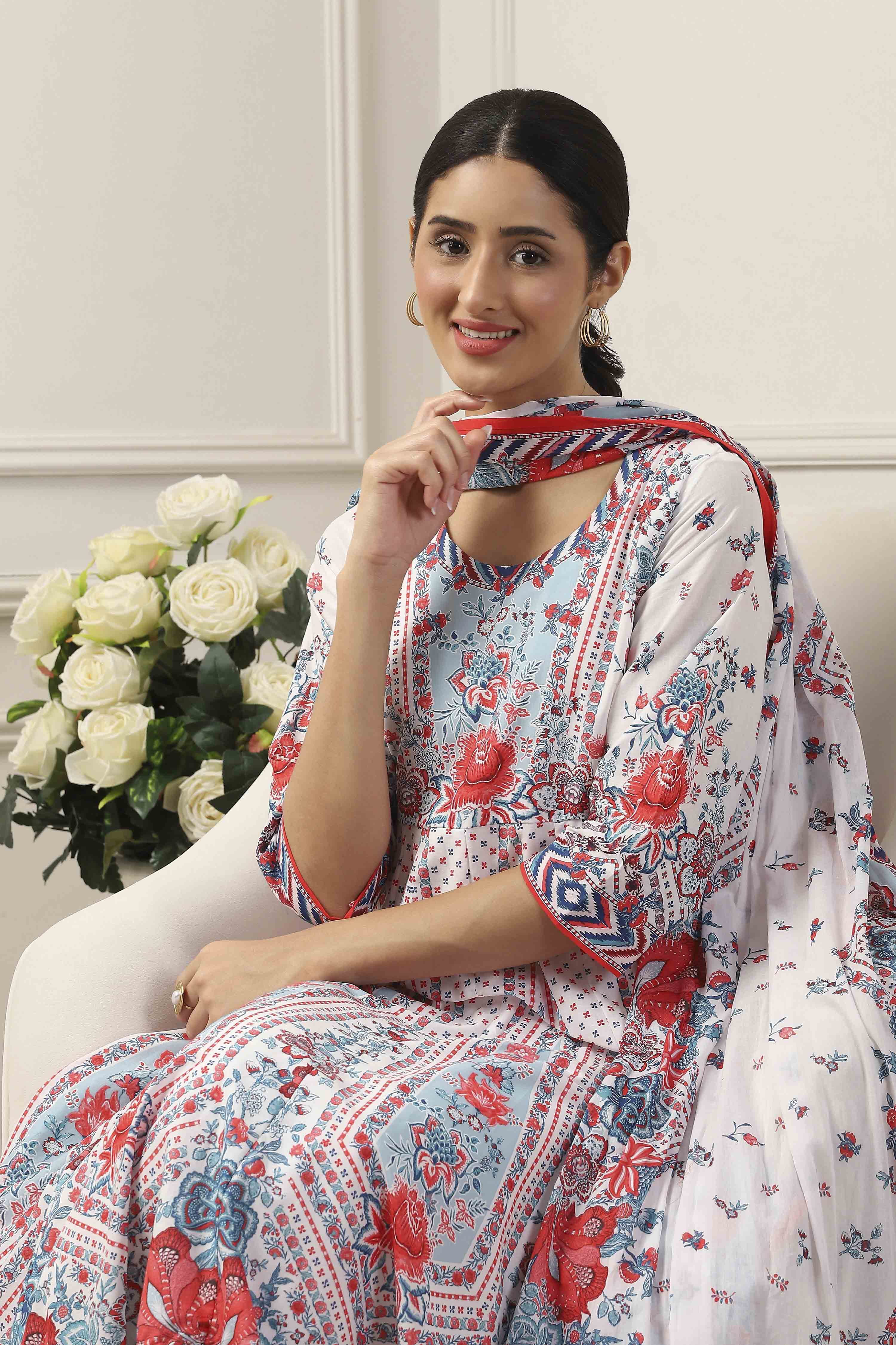 White Cotton Kalidar Suit Set image number 7