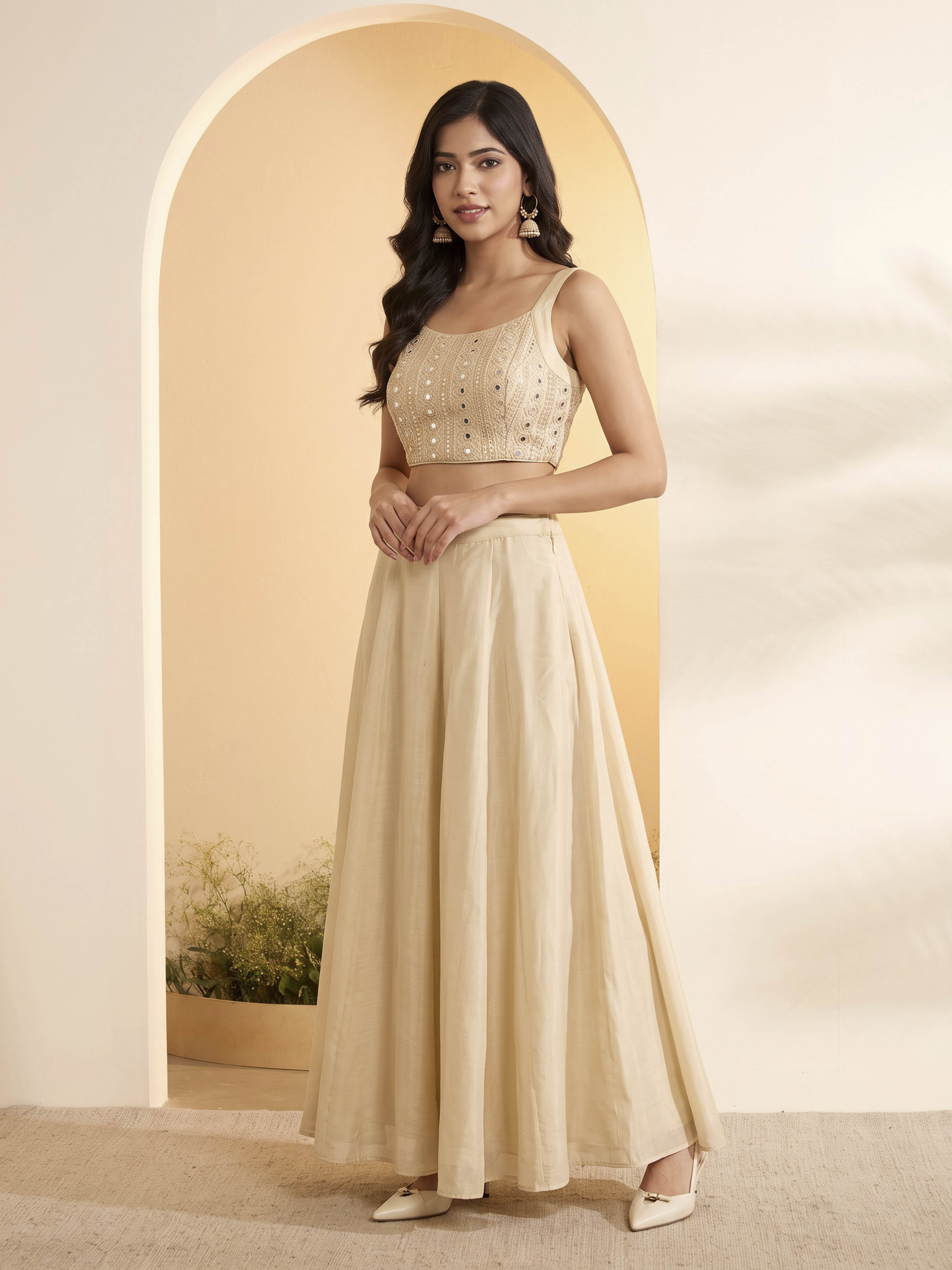 Ivory Viscose Rayon Gathered Saree image number 6
