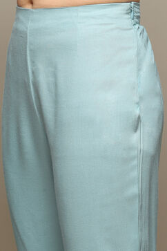 Powder Blue Rayon Straight Kurta Pants Suit Set image number 2