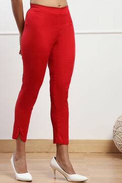 Red Viscose Lycra Solid Pants image number 3