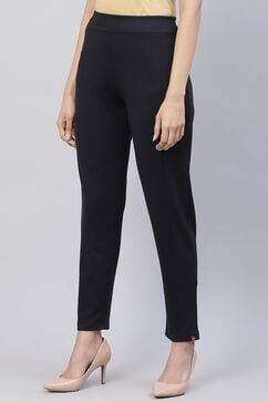 Navy Straight Poly Viscose Leggings image number 0