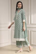 Sap Green Chanderi Straight Suit Set image number 2