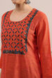 Orange Cotton Handloom Unstitched Suit Set image number 2