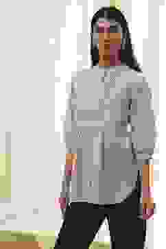 Beige Cotton Yarn-Dyed Short Straight Kurta image number 2