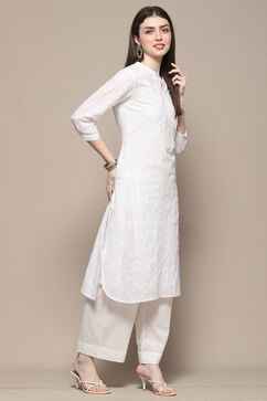 White Cotton Straight Kurta image number 4