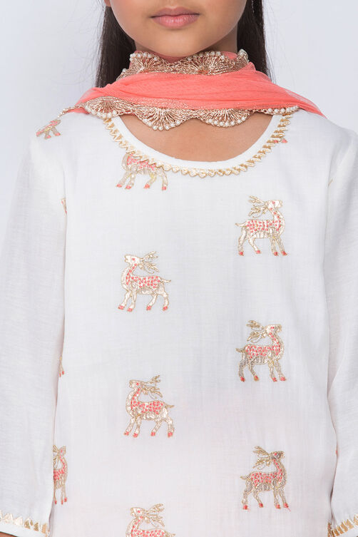 Ivory And Coral Straight Kurta Dhoti Salwar Suit Set image number 1
