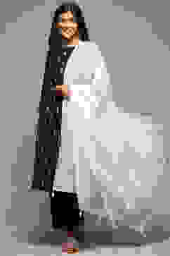 Off White Cotton Blend Yarndyed Dupatta image number 0