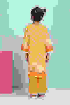 Orange Cotton Printed Straight Suit Set image number 4