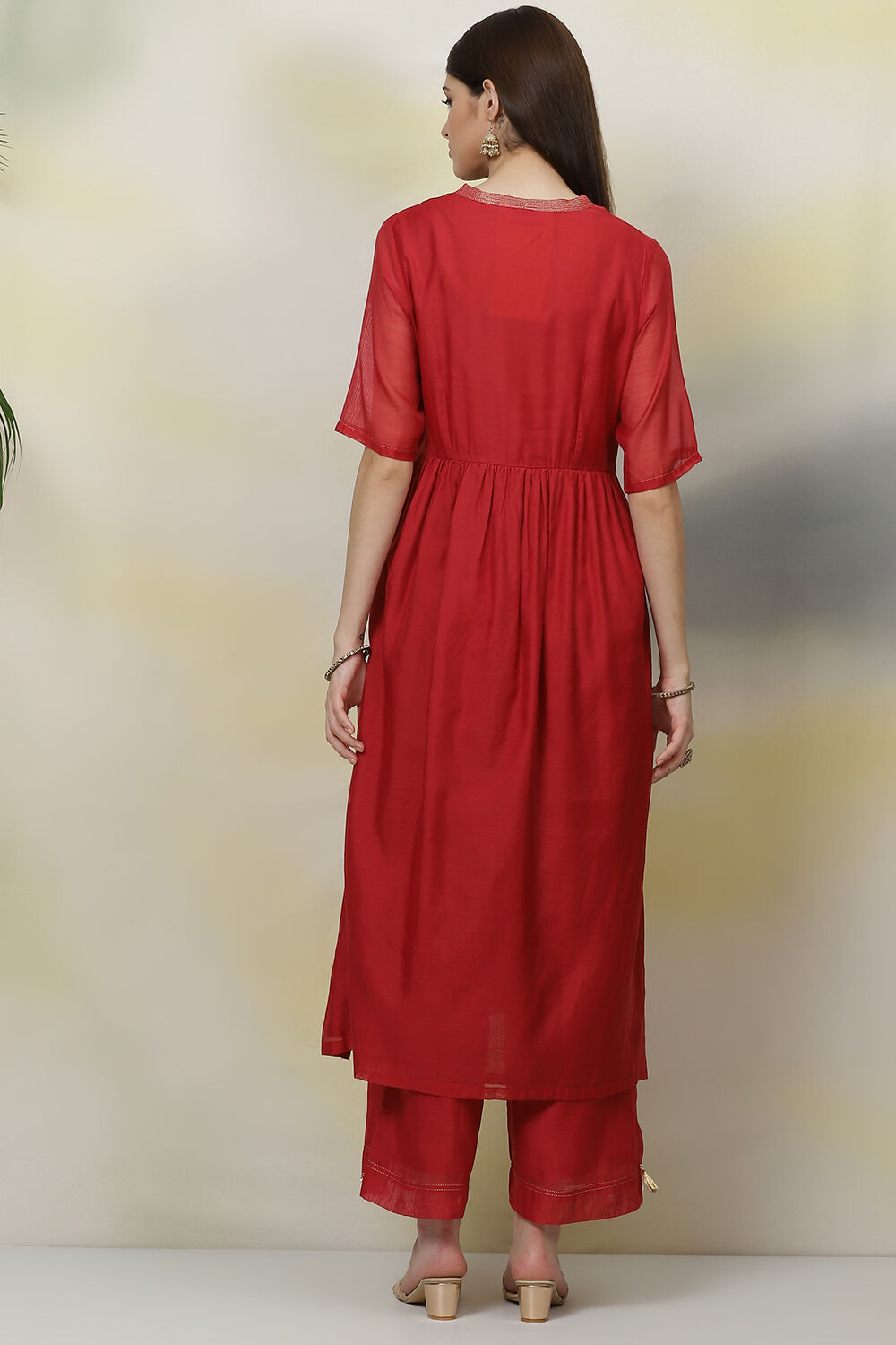 Navy Flared Art Silk Fusion Wear 2 Piece Set image number 5