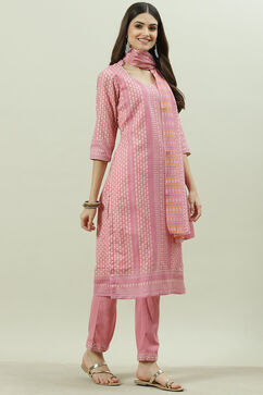 Pink Cotton Blend Digital Print Unstitched Suit Set image number 6