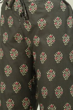 Dark Grey Printed Cotton A-Line Kurta Palazzo Suit Set image number 2