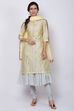 Lemon Yellow Double Layered Kurta Churidar Suit Set image number 3