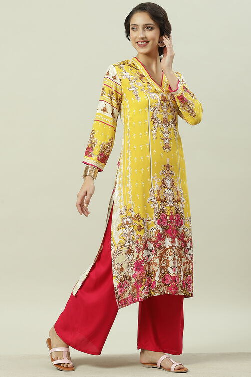 Yellow Rayon Straight Printed Kurta image number 2